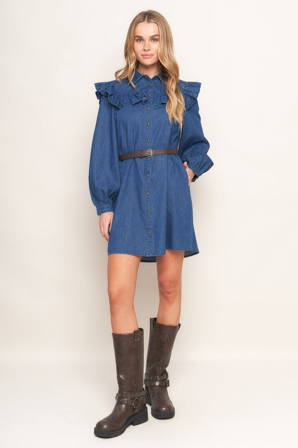 bluebird-cowgirl-denim-mini-dress Flying Tomato-Sophia's StyleDRESSES-1